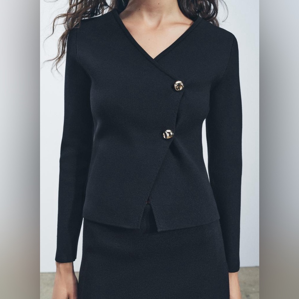 ZARA ASYMMETRICAL KNIT CARDIGAN SMALL BLACK NWT